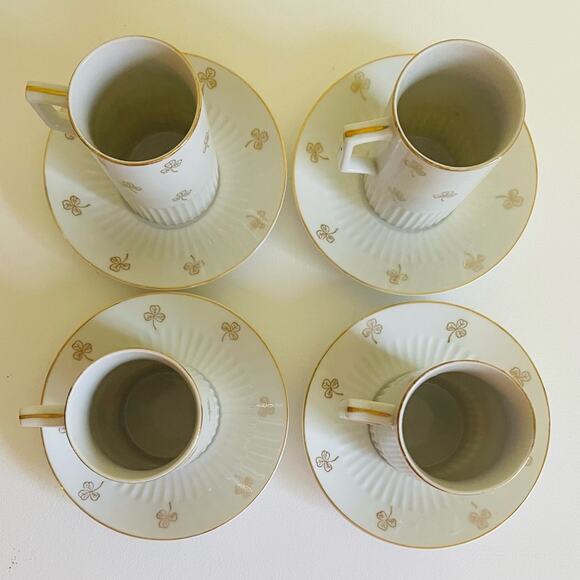 4 Vtg Irish Clover Porcelain Coffee Cups Saucers Japan Tea Cup, Mugs - Picture 13 of 14
